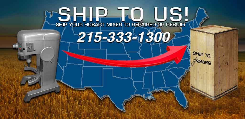 Ship Your Hobart Mixer to Jomarc. We specialize in Hobart Mixer Repair. Servicing all 50 US States, Canada & Québec. Jomarc refurbishes used Hobart mixers back to factory finish and in pristine conditions. Guaranteed. Jomarc Warranty.  