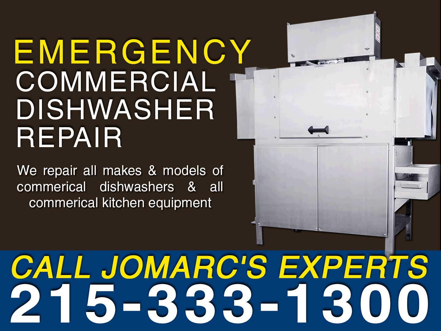 Emergency Dishwasher Repair Service Philadelphia We Service All Brands Types of Commercial Dishwashers: Hobart Noble Warewashing Jackson Bar Maid Campus Products CMA Dishmachines. Single Double Rack Glass Washer Polishing Cutlery Drying Machines Booster Heaters Condensation Hoods Garbage Disposals