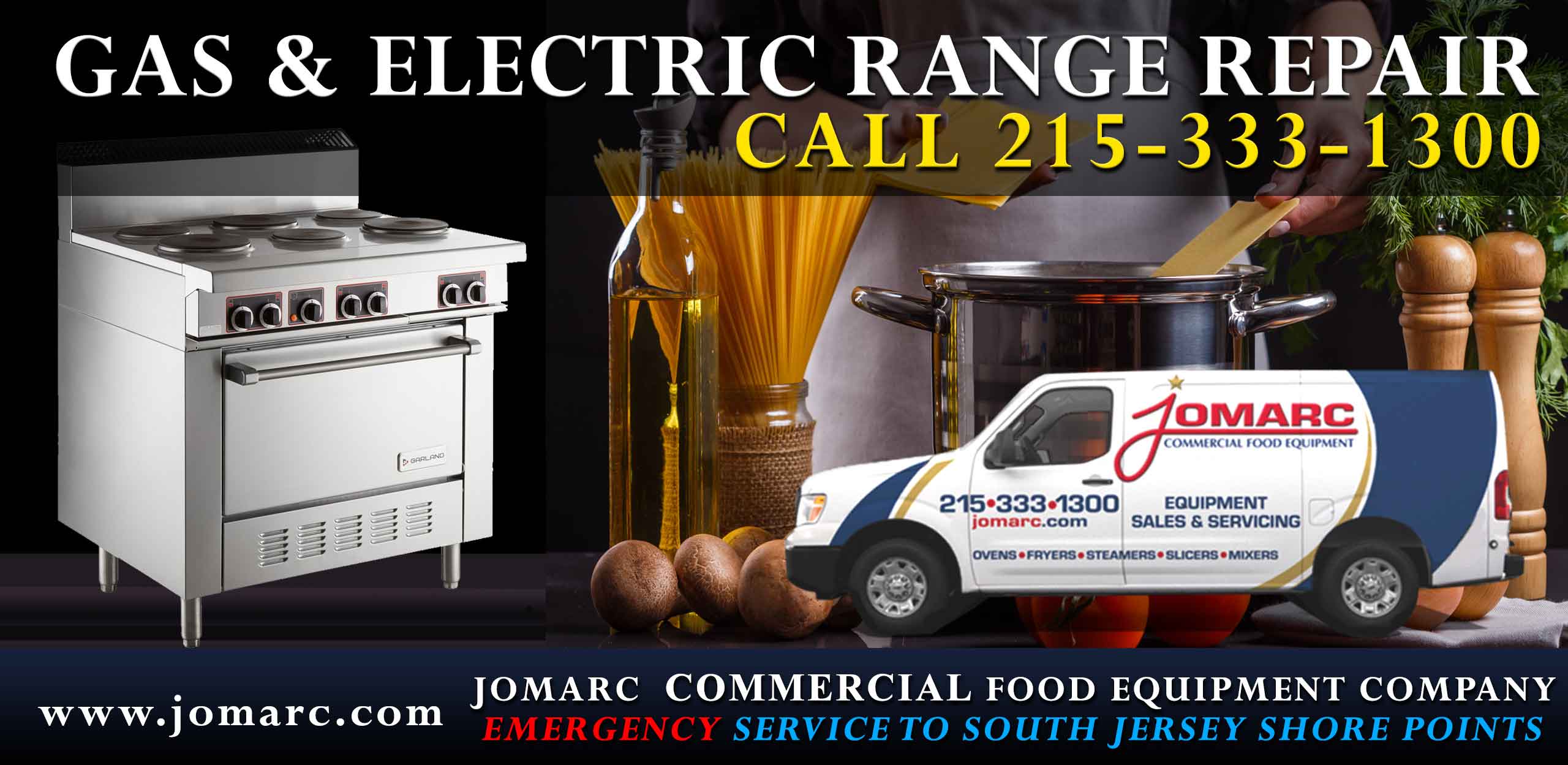 Commercial Range Repair Philadelphia Bucks County Delaware Commercial Range Repair Bucks County Philadelphia Jomarc repairs all types of Standard Duty/Heavy Duty Gas Electric , Countertop Gas Electric with or without Griddle, Induction Ranges and Cookers, Portable Buffet Drop-In, Stock Pot, Wok, Mongolian BBQ Ranges/ Step-Up Countertop Gas